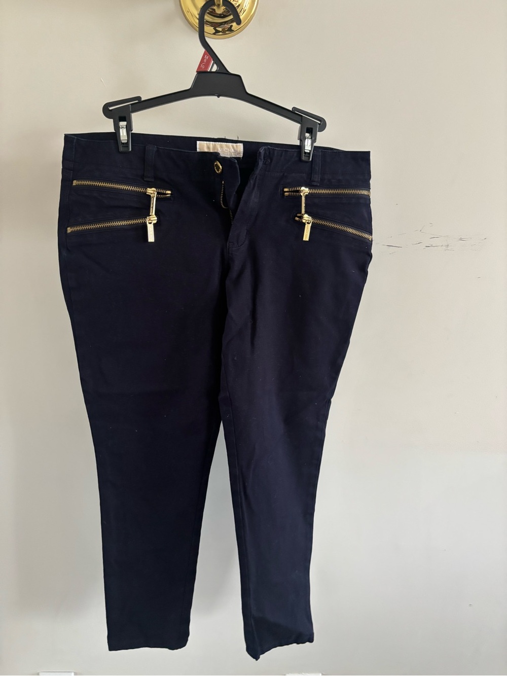 Michael Kors 10P Navy Gold Zip Skinny Ankle Pants